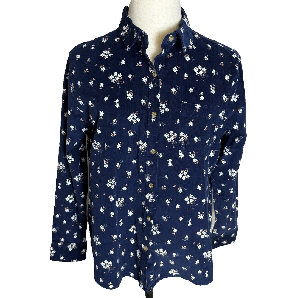 Jachs Girlfriend NWT Mini Corduroy Long Sleeve Button Up Sz XL, Navy Blue Floral